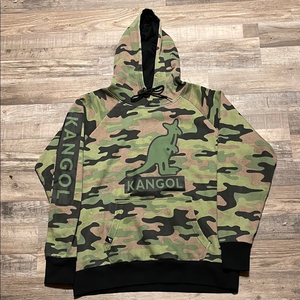 Vintage Kangol Green and Black Camouflage Hoodie Sweatshirt - Picture 1 of 6